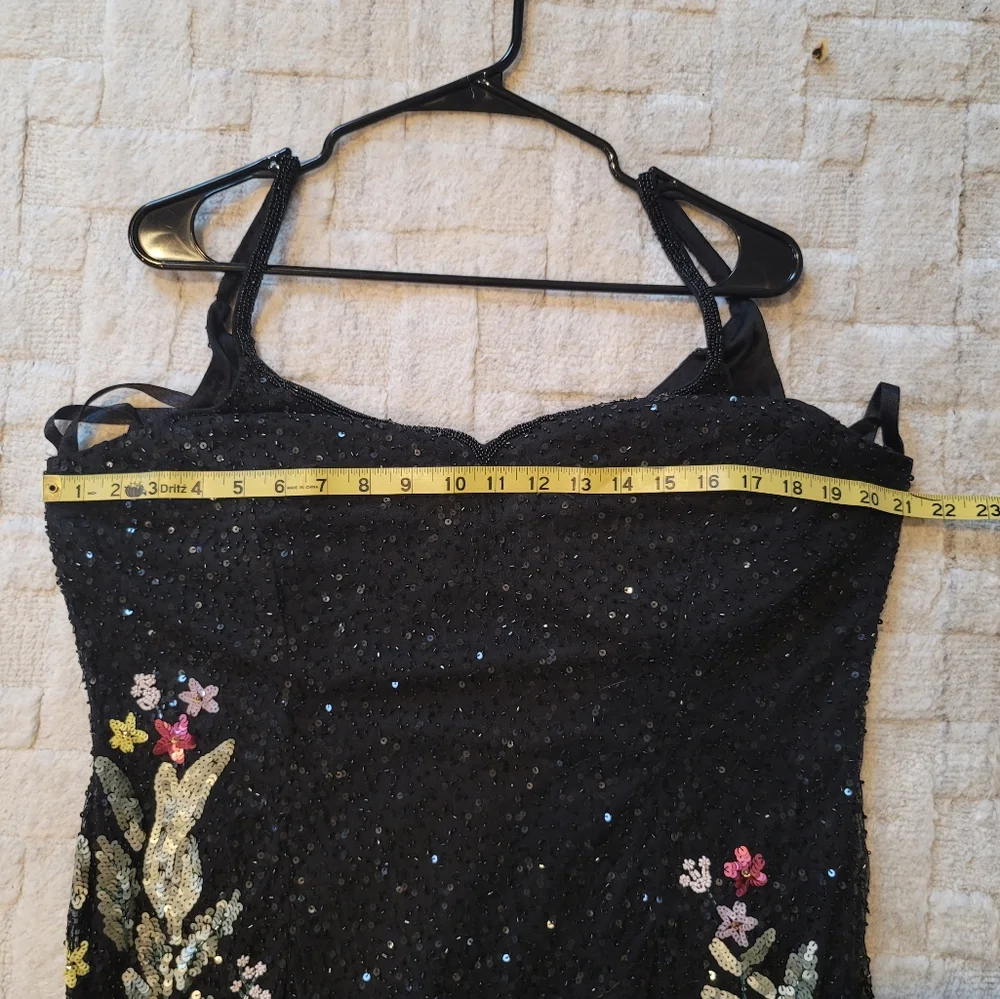 NWT MAC DUGGAL Floral Embellished Spaghetti Strap Gown Black Size 14 - Picture 9 of 12